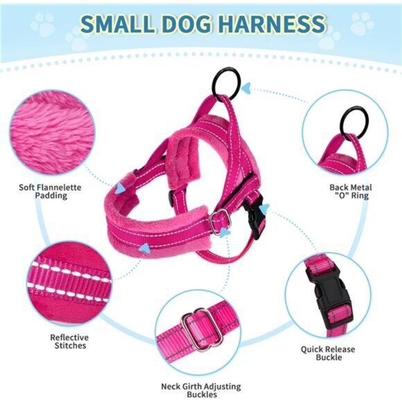 No Pull Small Dog Harness and Leash Set, Puppy Soft Vest Harness Neck & Chest - Picture 4 of 7